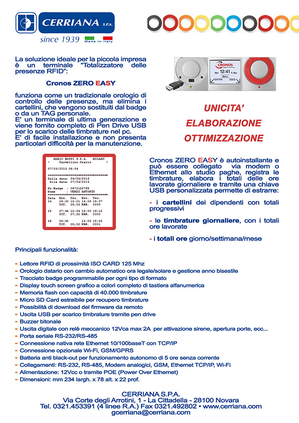 Cerriana news aprile 2014. La soluzione ideale per la piccola impresa è un terminale totalizzatore delle presenze RFID.